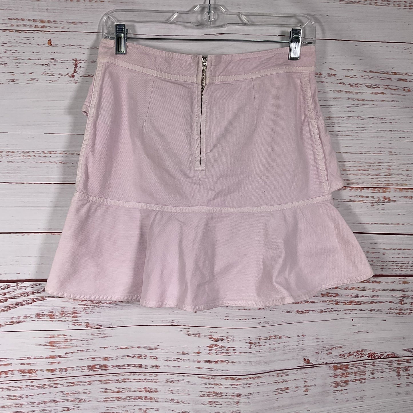 Isabel Marant Etoile Coati Light Pink Ruffle Trimmed Denim Mini Skirt - Size 38