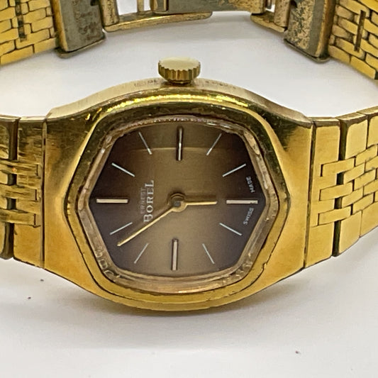 VTG. ERNEST BOREL Gold Plated Octagon Case Women's Watch- 6" Band- WORKS!!!