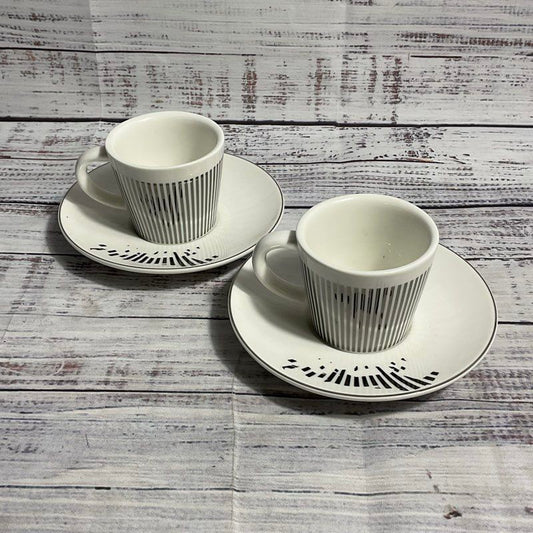 Set Of 2 Baroflane Anamorphic Horse Mirror Reflection Espresso Cups & Saucers