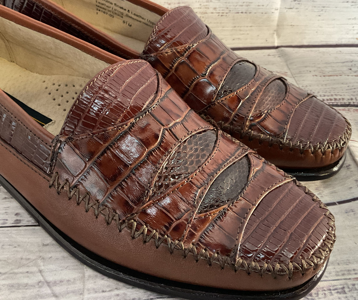 Stacy Adams Genuine Snake Skin Leather Loafers Mahogany 9.5
