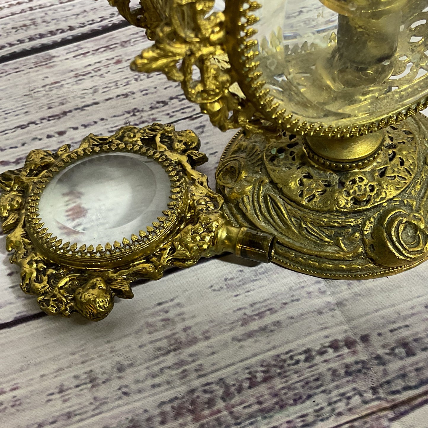 VTG./ANTIQUE MATSON?? Ormolu Filigree Perfume Bottle- 8"