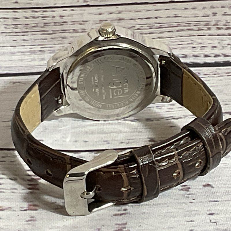 INVICTA Angel Collection Women's Silver Tone Brown Leather Band Watch