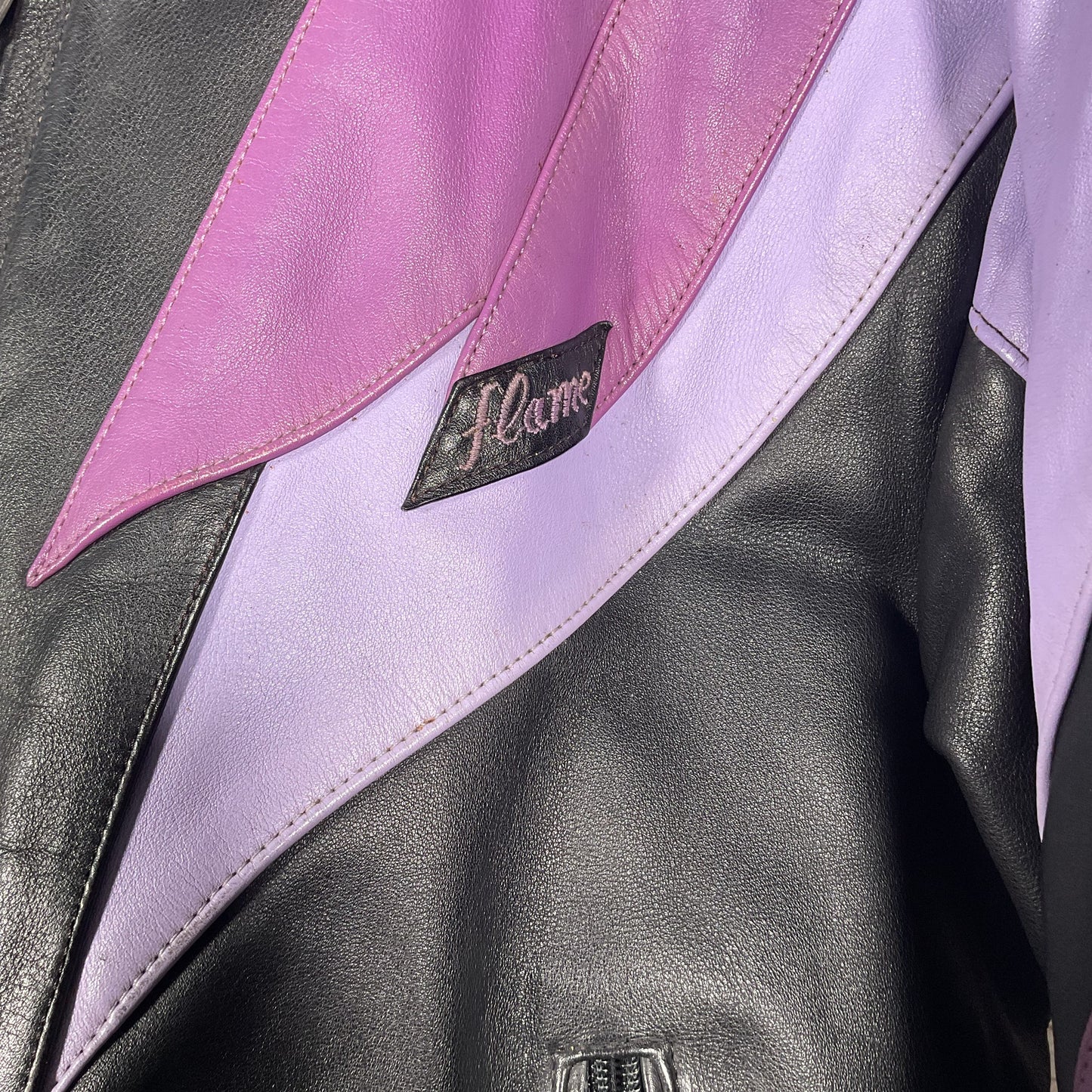 IXS Black Purple Leather Motorcycle Jacket - Size 56EU