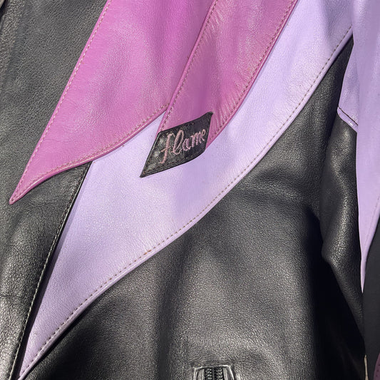 IXS Black Purple Leather Motorcycle Jacket - Size 56EU