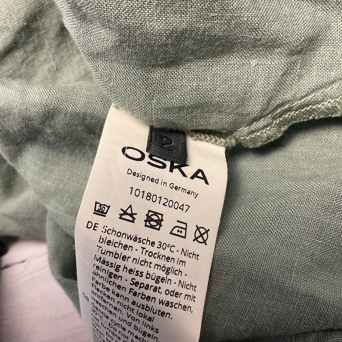 Oska Green Linen Long Sleeve Poncho Style Blouse Top Shirt - Size 2