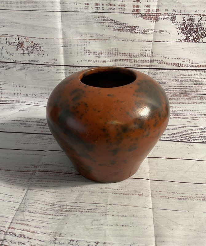 Vintage Sasak Pottery Earthenware Orange Black Jar/vase With Lid 6"