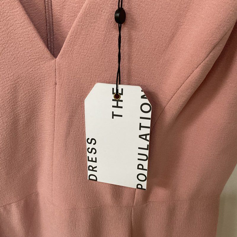NWT Dress the Population Sandra Blush Crepe Trumpet Slit Dress - Women's Size L