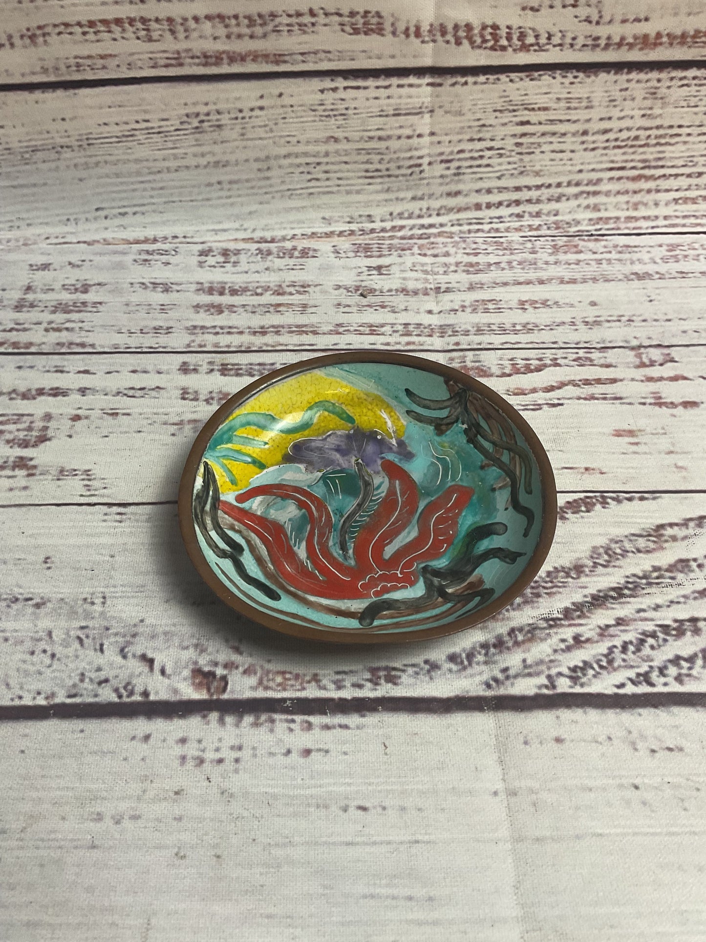 Small Hand Painted Brass Trinket Tray