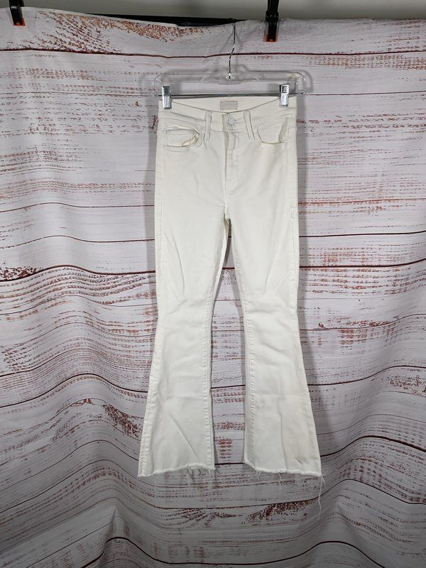 Mother The Weekender Fray White High Rise Flare Jeans Fairest Of Them All 24