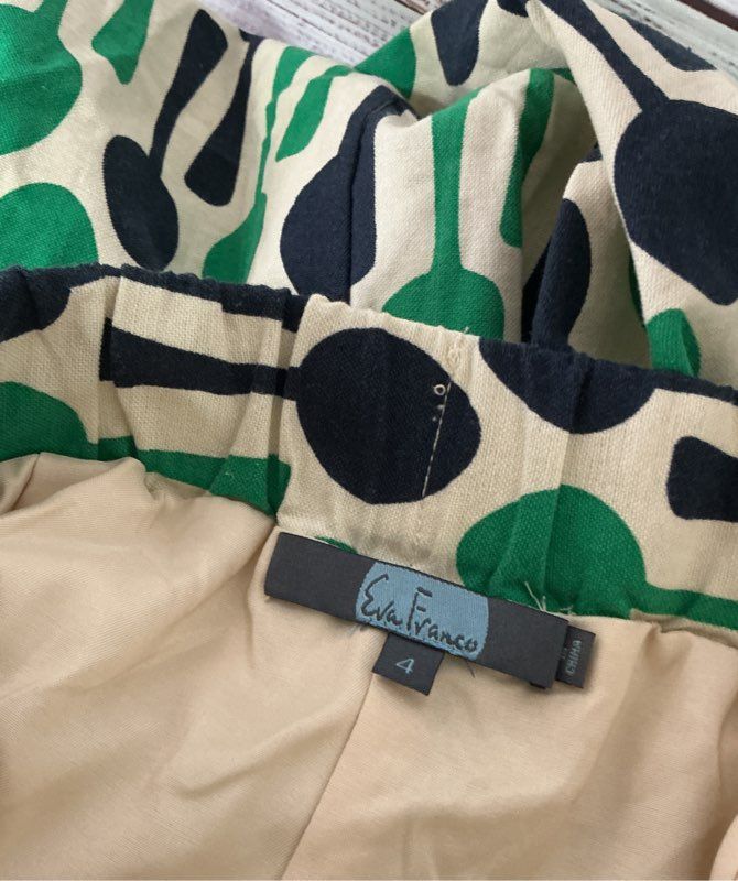Women's Eva Franco for Anthropologie Blue and Green Print Cotton Skirt Size 4