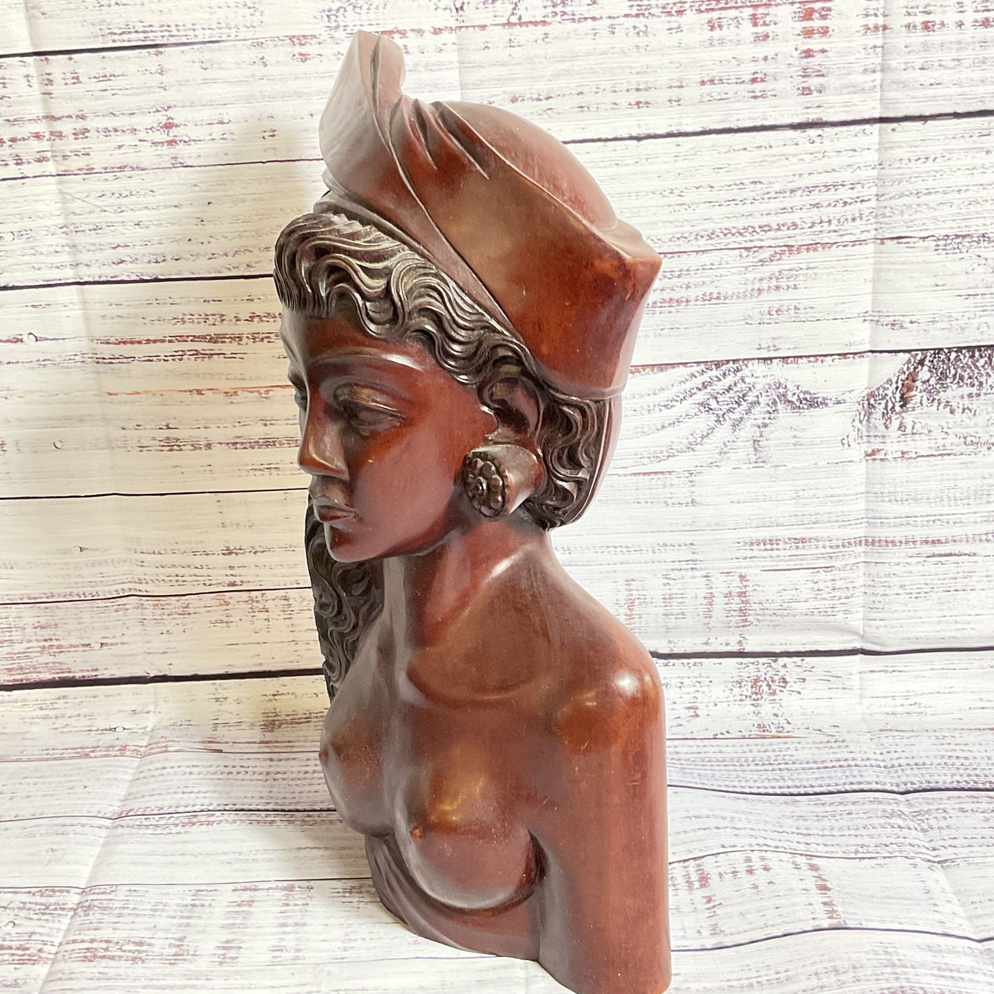M.D. PANTI Balinese Bali Female Wood Bust Sculpture Statue - 13.5"