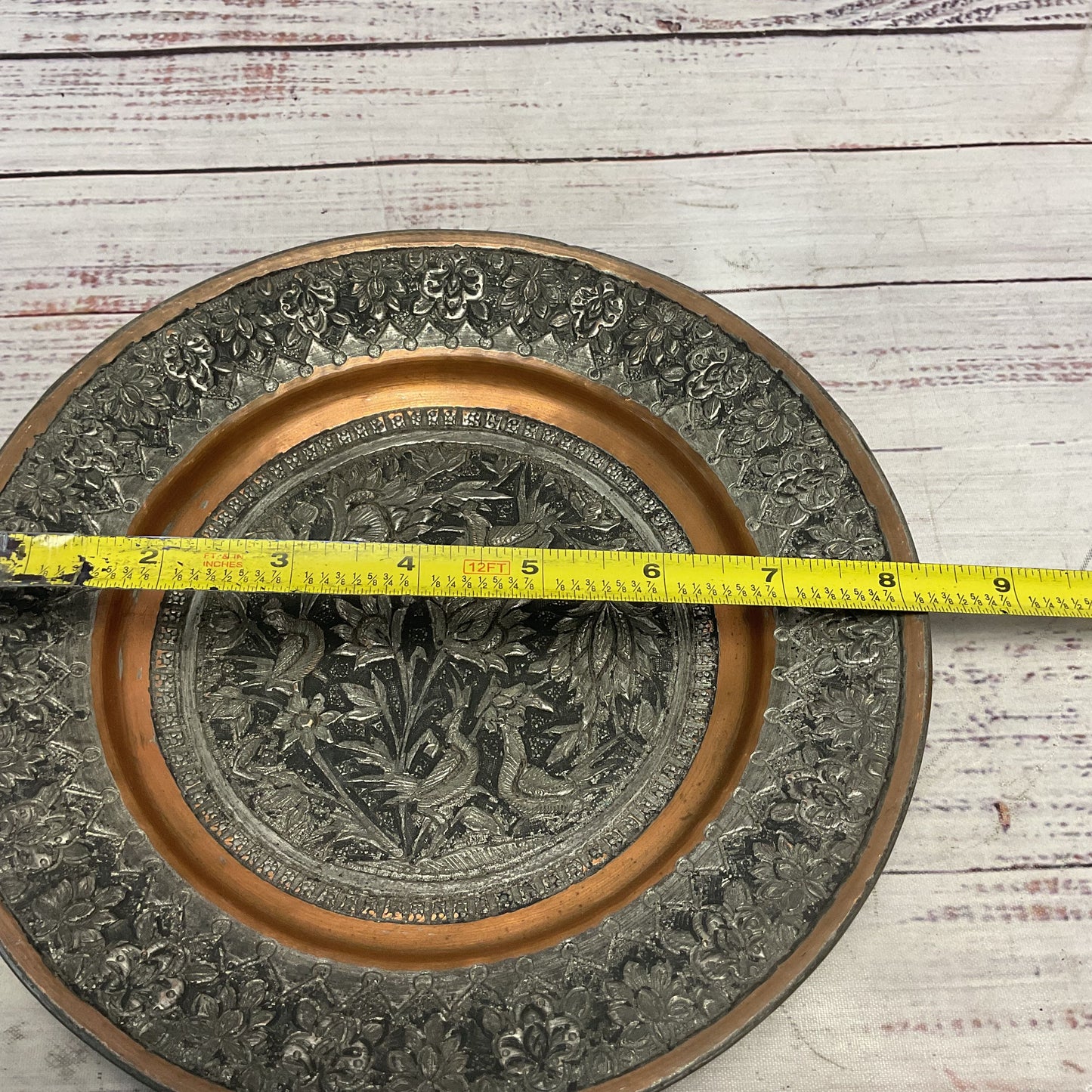 Hand Hammered Stamped Tinned Copper Wall Hanging Art 8"