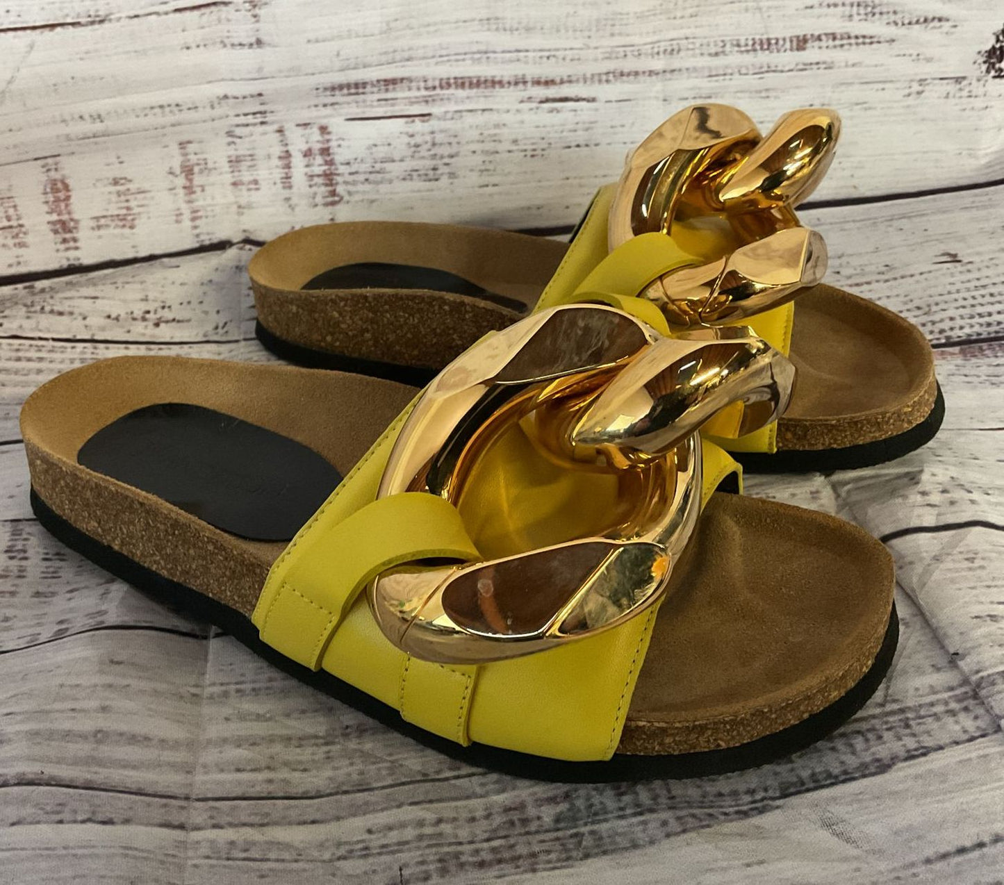 JW Anderson Leather Chunky Chain Sandals Yellow 5