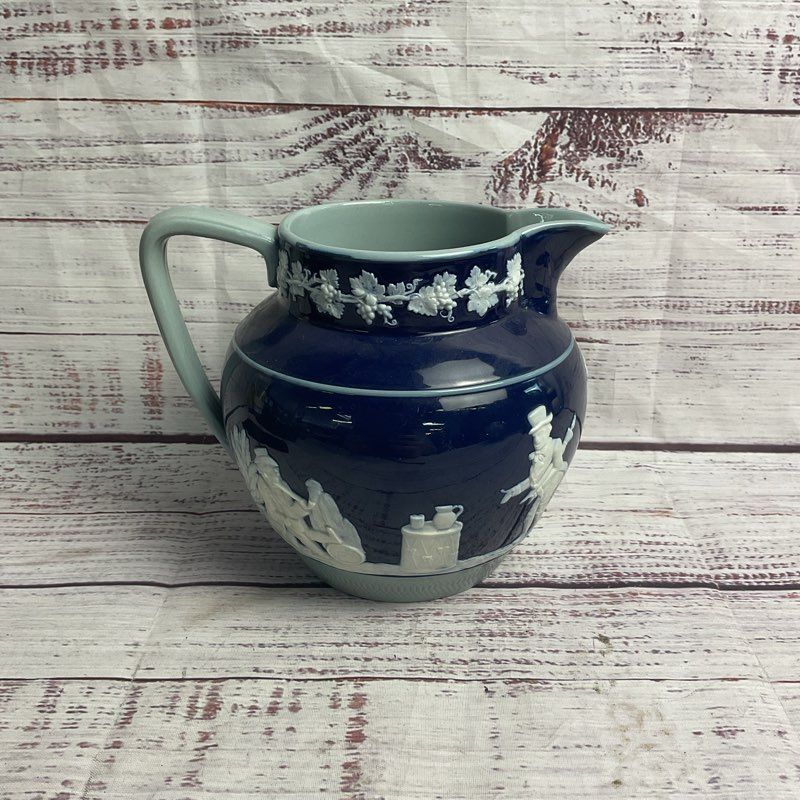 Copeland Late Spode Victorian Cobalt Blue Ceramic Jasperware 6" Pitcher