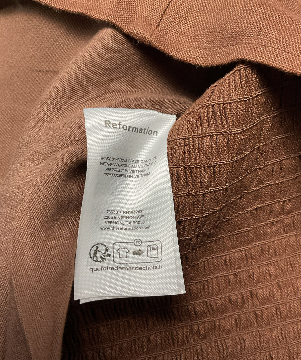 Reformation Malika Brown Linen Back Tie Side Zip Top - Size 8