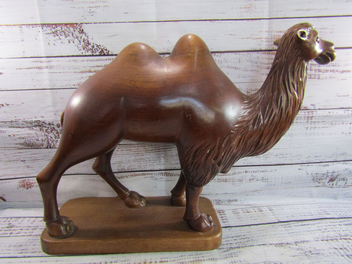 Vintage Hand Carved Wooden Camel Sculpture
