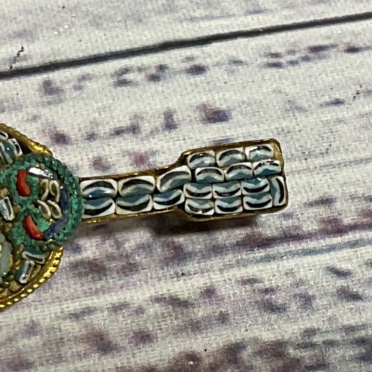 VTG. Brass Italian Micro Mosaic Guitar Brooch- 1.75"