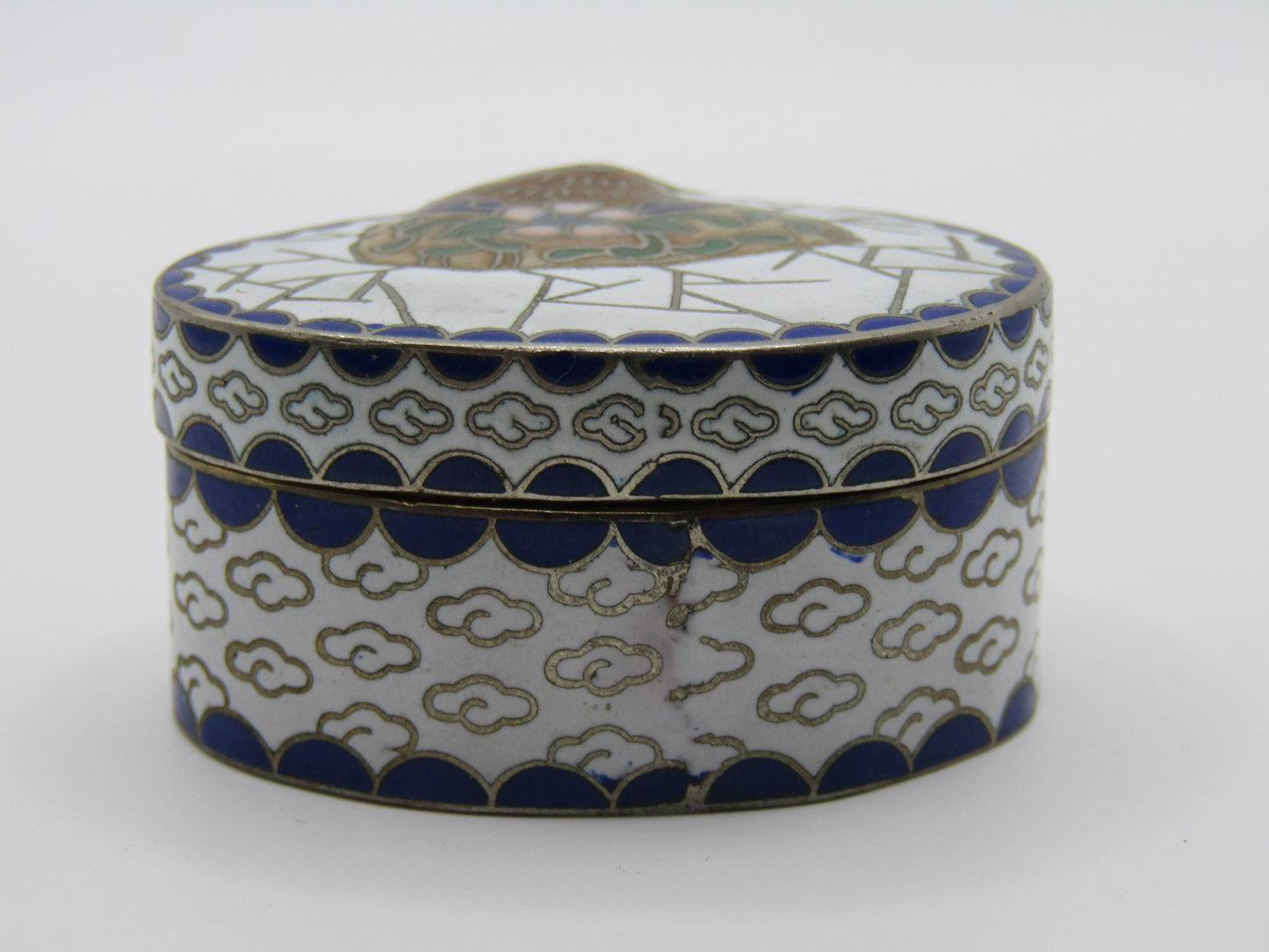 Vintage Handcrafted Cloisonne Enamel Floral Bird Motif Pill Box