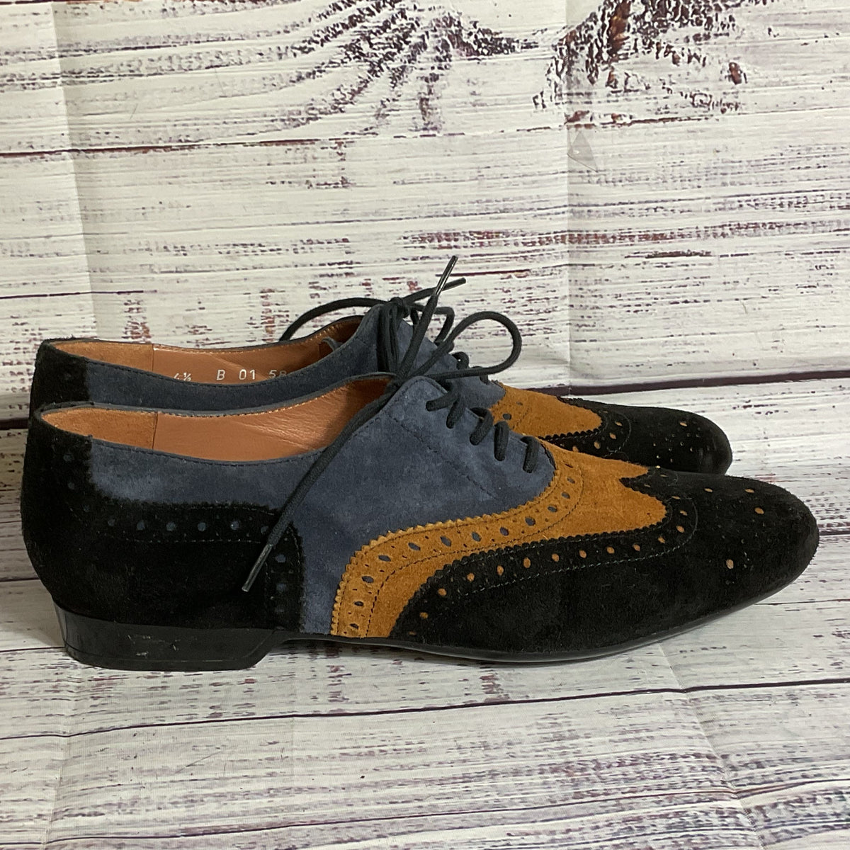 ROBERT CLERGERIE Women's Suede Tri Color Wingtip Oxford Shoes- SZ 4.5
