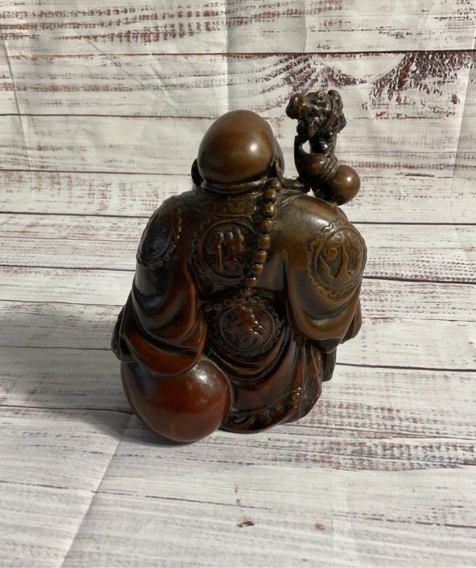 Vintage Laughing Buddha Brown Resin Statue/figure 6"