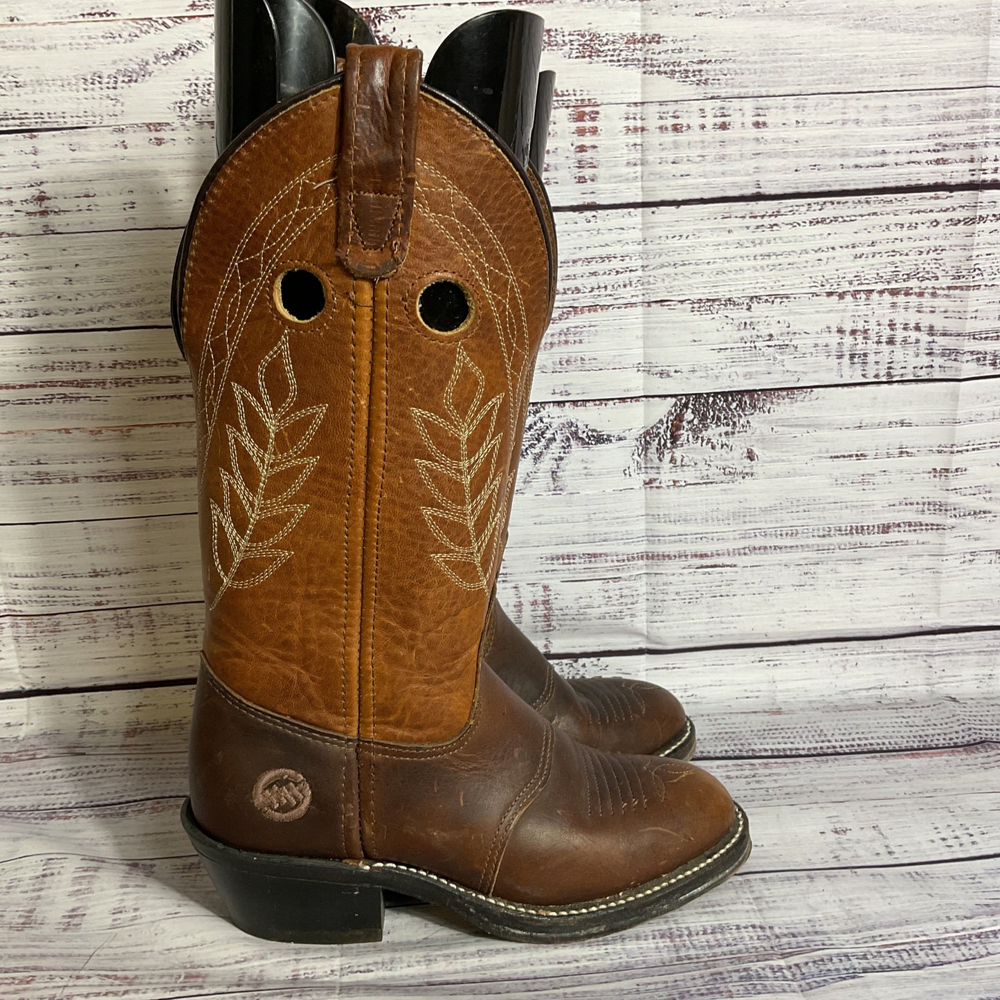DOUBLE H Boot Company Kids Brown Leather Cowboy Western Boots- SZ 5.5