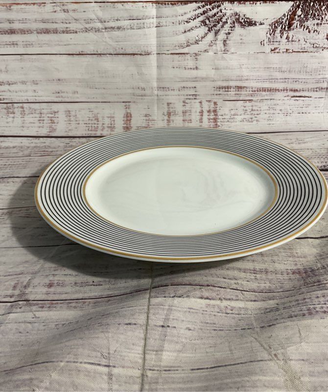 Set Of 3 Raynaud Ceralene Limoges Crinoline Black Dinner Plate White Gold 9"