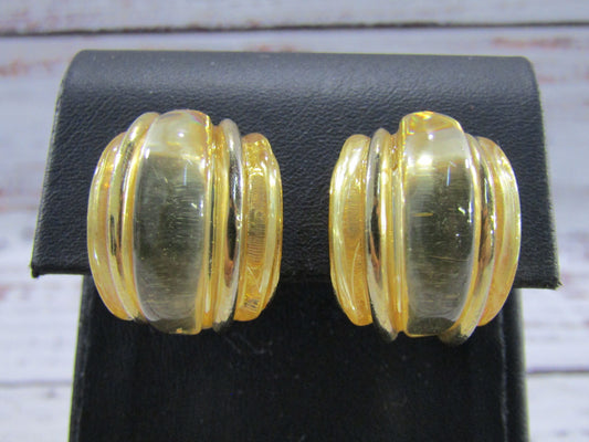 Vintage Kenneth Jay Lane Chunky Gold Plated Lucite Clip-On Earrings