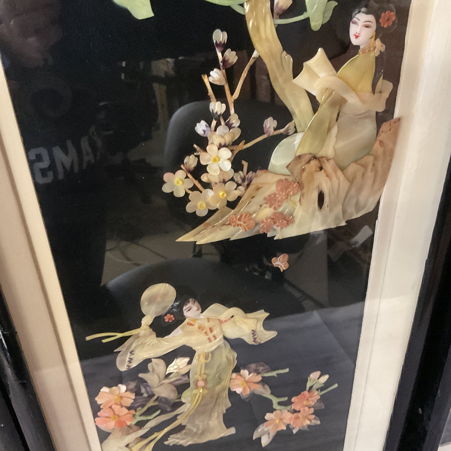 Set of 3 VTG. Asian Mother Of Pearl Framed Art Wall Hangings- 32" x 12.75"