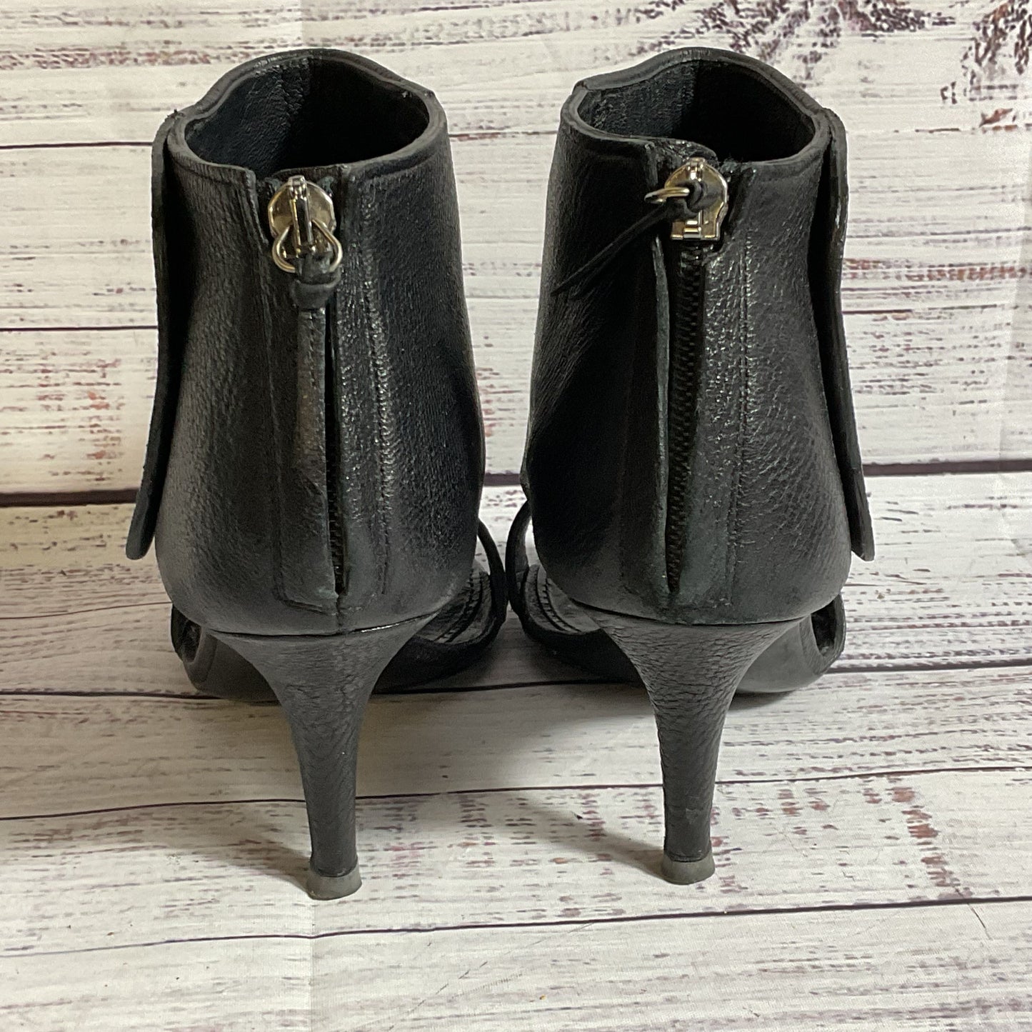 GIVENCHY Women's Black Pebble Leather Open Toe Bootie Boots- SZ 37