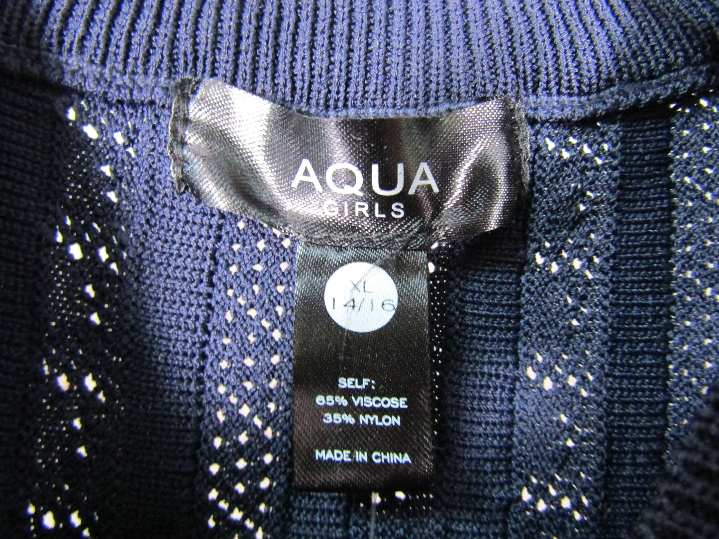 Aqua Girl's Navy Blue Short Sleeve Knit Dress Size XL 14/16