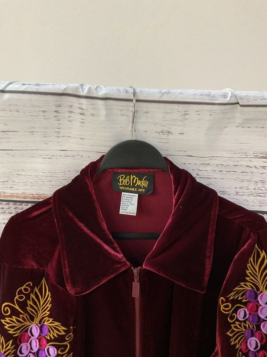 Vintage Bob Mackie Wearable Art Women's Red Velvet Embroidered Jacket - Size M