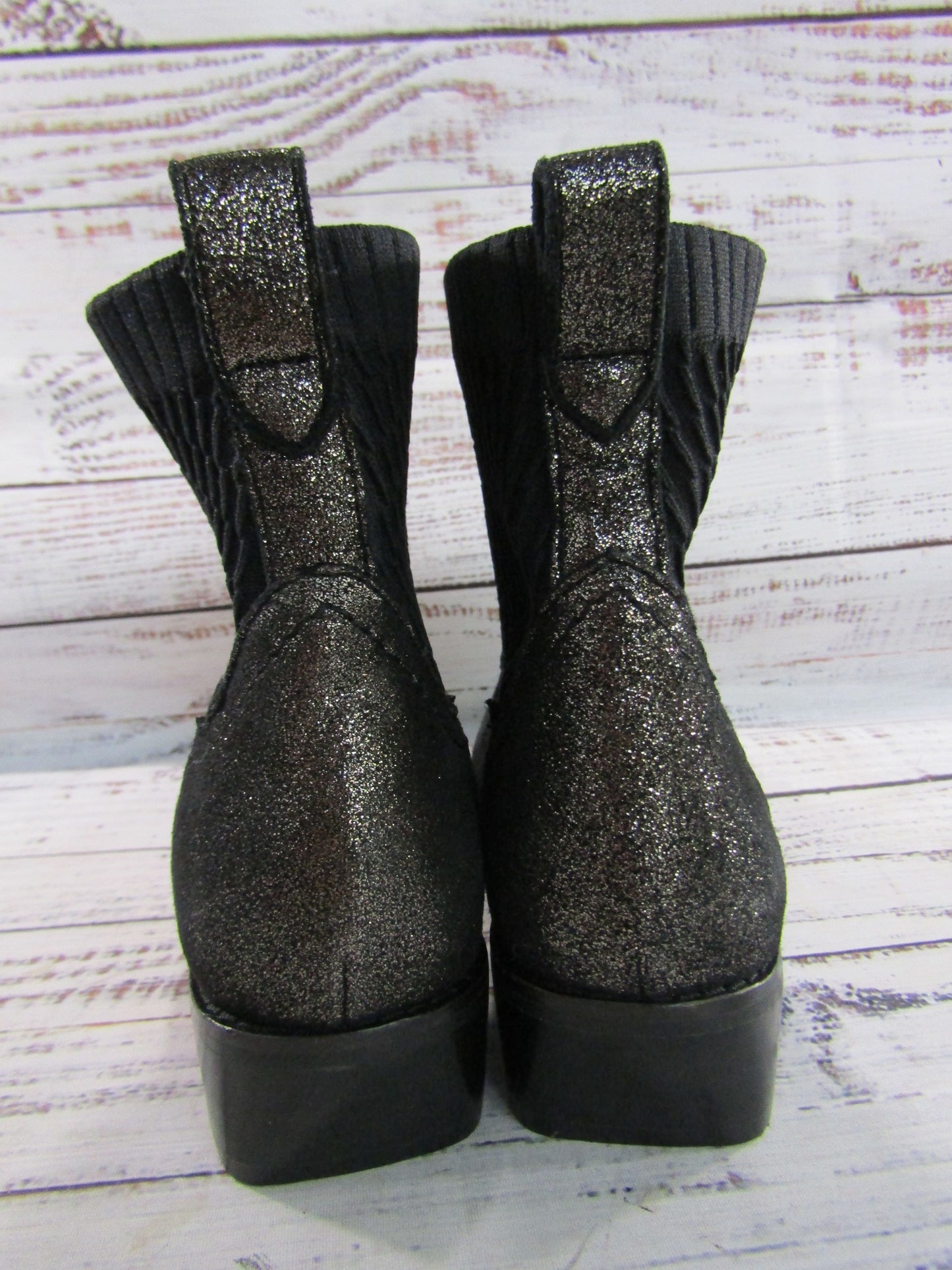 Cecelia New York Tomas Women's Metallic Suede Black Sock Boot Size 6