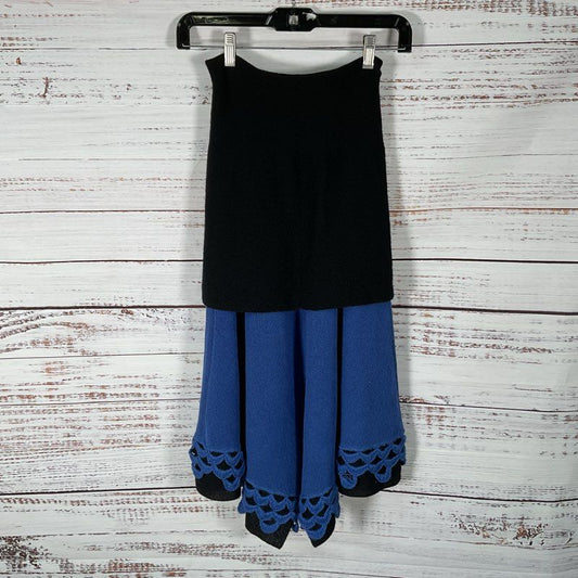 Pure Alpaca Blue and Black Tiered Hand Knit Peruvian Baby Alpaca Skirt READ DESC