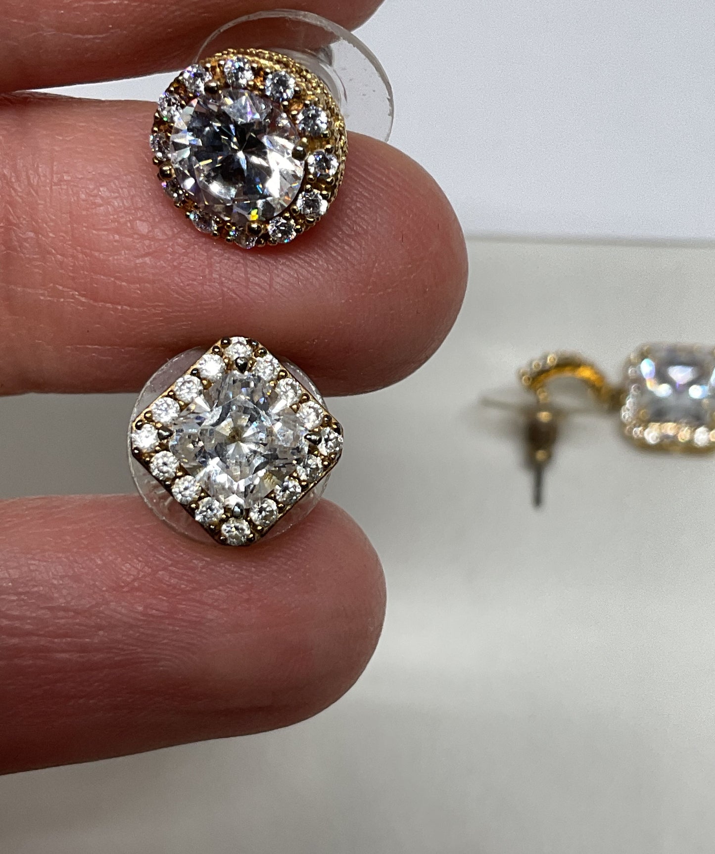 Lot 3 Sterling Silver Gold Tone Earrings with Rhinestones