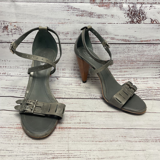 Tod's Grey Leather Ankle Strap Sandal Heel Women Size 8