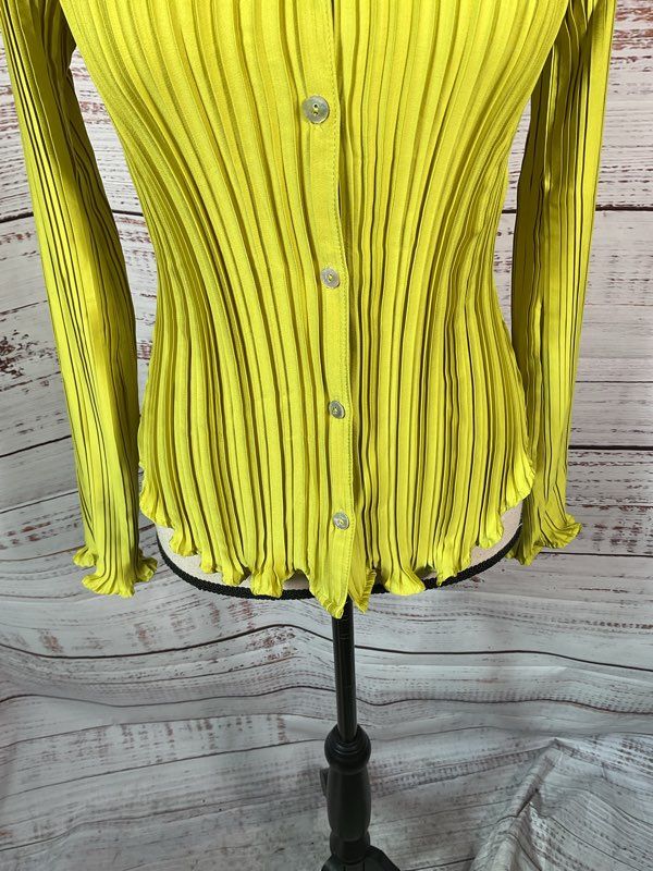 MNG By MANGO Women's Lime Button Up Shirred Long Sleeve Shirt Size 4