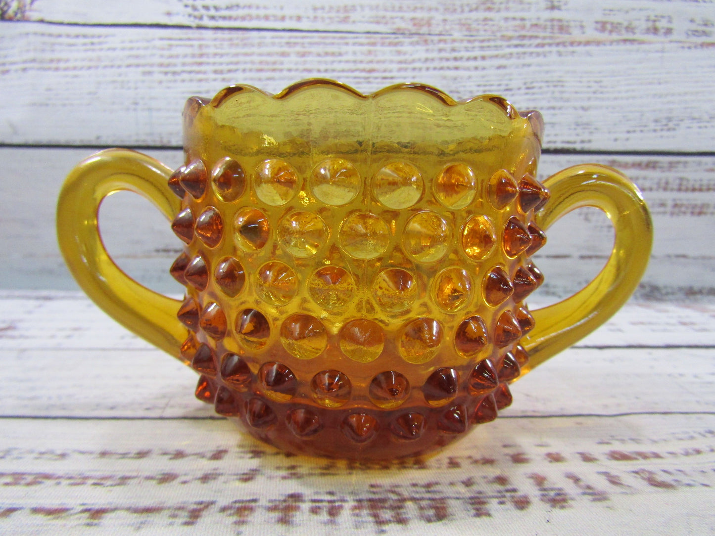 Vintage L.E. Smith Hobnail Amber Glass Creamer & Sugar Bowl