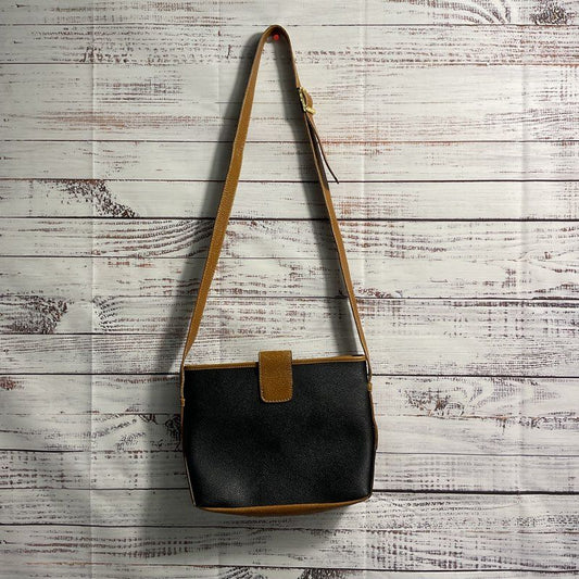 VTG. Leonard Black & Tan Leather Shoulder Bag No. 36544 Crossbody Purse