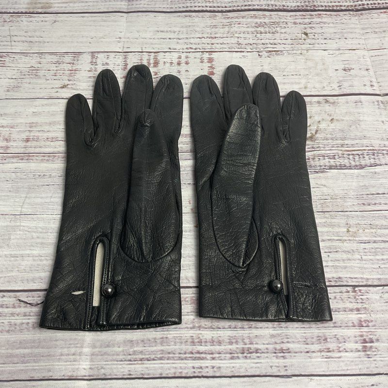 Vintage Henri Bendel Black Leather Silk Lined Driving Gloves - Size 7
