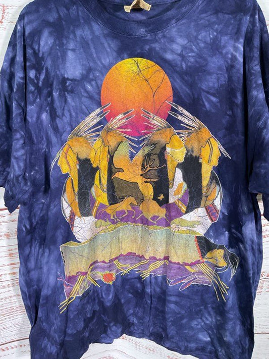 Vintage The Mountain Native American Dark Blue Tie Dye Graphic T-Shirt 1995 XL