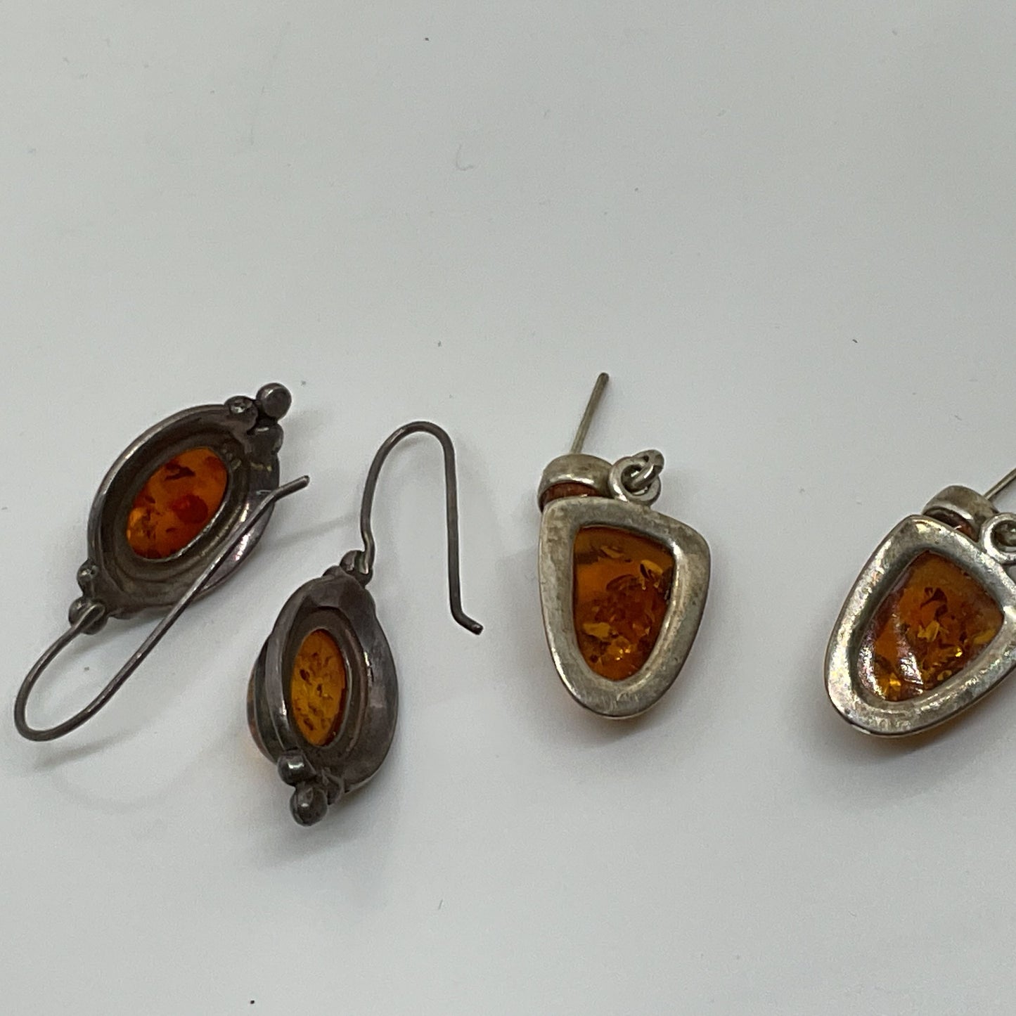 2 Pairs of Sterling Silver & Amber Dangle Earrings- 8.76g