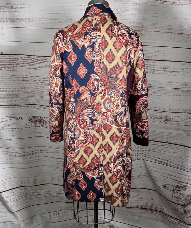 NWT Women's Chicos Paisley Print Drama Coat Size 1/Size 8 Retail $199