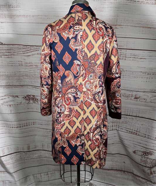 NWT Women's Chicos Paisley Print Drama Coat Size 1/Size 8 Retail $199