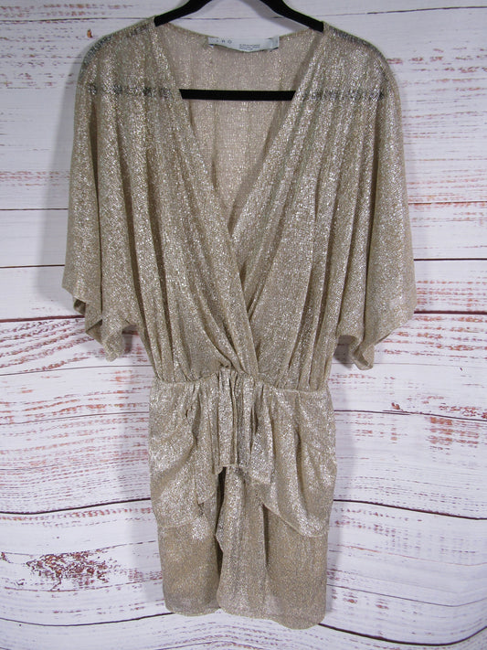 IRO Women's Metallic Gold Wide Blouson Mini Dress Size 34