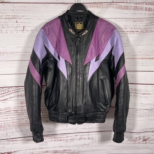 IXS Black Purple Leather Motorcycle Jacket - Size 56EU