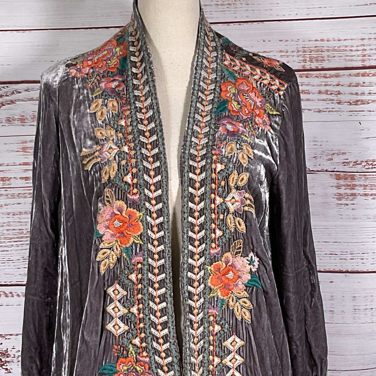 NWT JOHNNY WAS Maeve Velvet Draped Embroidered Cardigan- SZ XS