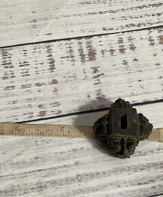 ANTIQUE Japanese Black Wood Carved Masks Figurine Display Stand- 1.25"