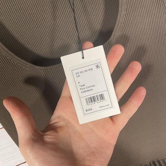 NWT Theory Teak Brown Pleated Poly Combo 1/2 Sleeve Midi Dress - Size P