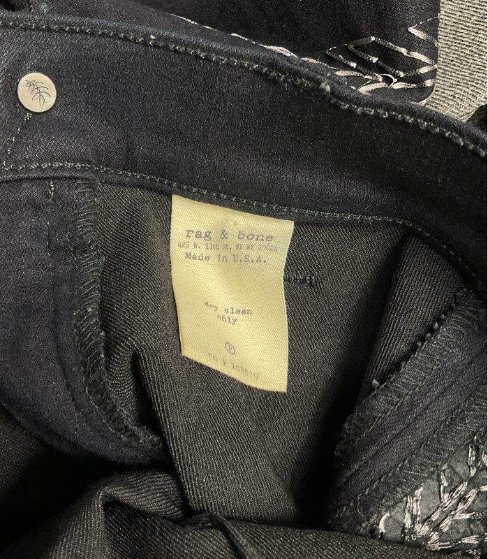 Rag & Bone The Bengal Embroidered Skinny Jeans Dark Blue 28