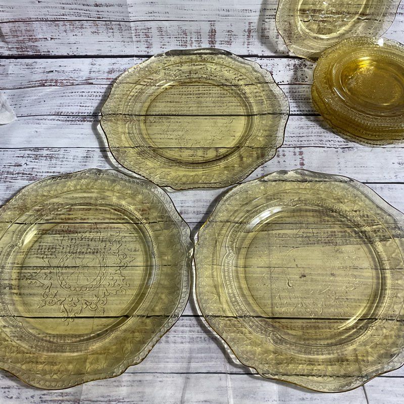 Vtg Federal Glass Patrician Amber 12 pc Depression Era Luncheon, Bread Plate Set
